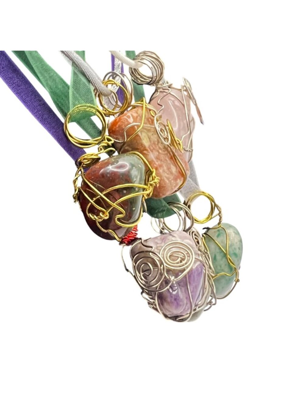 Wire Wrapped Crystal Pendant Necklaces Lot 6 Amethyst Rose Quartz Agate Healing - Picture 3 of 12